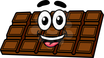Cartoon chocolate character with face, eyes, mouth and smile. Isolated on white background. Suitable for cafe, candy and food design