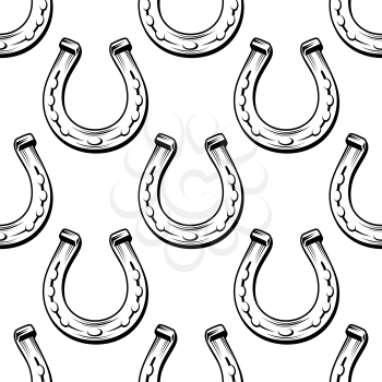Seamless background black and white pattern of lucky horseshoes in square format for luck concept design