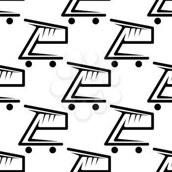 Seamless black and white pattern of shopping carts or trolleys in square format for retail industry design