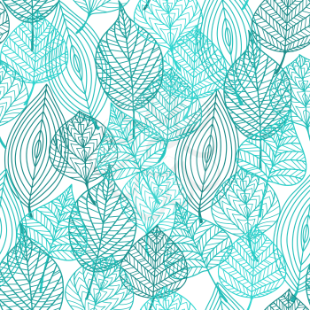 Foliage green tree leaves seamless pattern in outline style. Suitable for wallpaper, tiles and fabric decoration