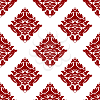 Floral seamless pattern with maroon or crimson or dark red flowers on white in square format, for wallpaper, background and fabric ornament