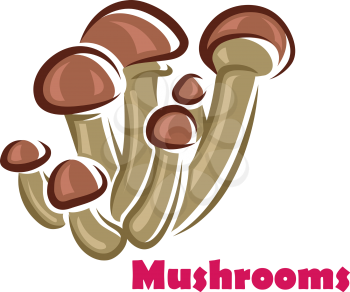 Forest mushrooms vector icon showing a cluster of fresh mushrooms growing together in shades of brown, vector illustration on white