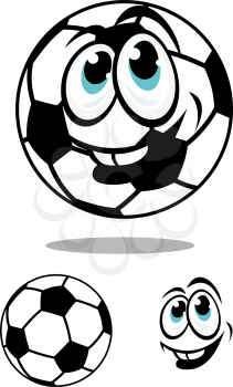Cartoon soccer or football ball character with a happy smile and blue eyes, for sports design