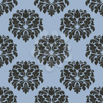 Gothic floral seamless pattern with gray flowers on lighter blue background. For wallpaper and textile design