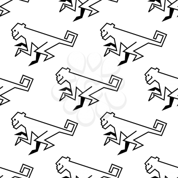 Seamless pattern of a stylized monkey in side view with a black vector outline drawing motif