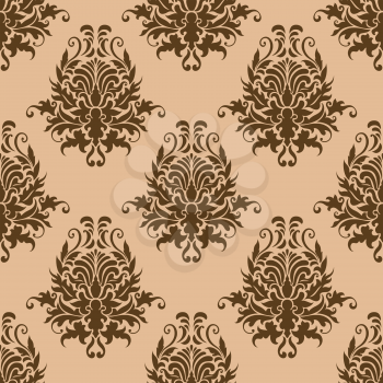 Pretty damask style seamless background pattern in brown and beige with a large arabesque floral motif for vintage fabrics and wallpaper design