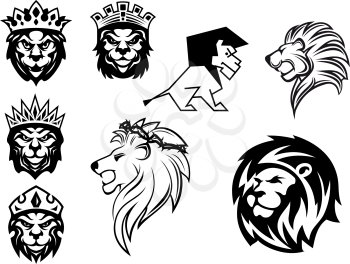 Black and white heraldic lions heads for emblem, heraldry and animal King concept design