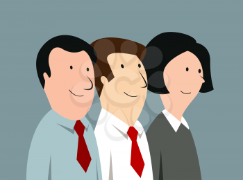 Cartoon business team with two men and woman in office ready to work