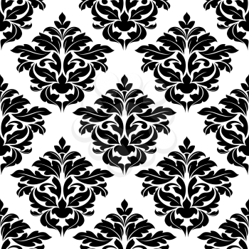 Seamless ornament with black arabesque floral elements  in damask style for wallpaper and tiles design