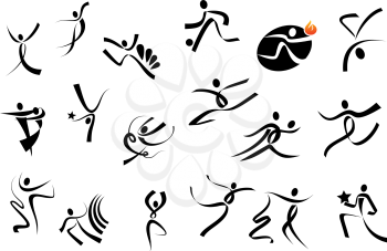 Football, acrobatics, gymnastics, sport dance, running, jumping peoples silhouettes for competition and healthcare design