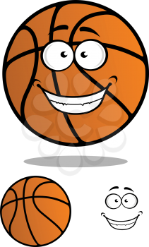 Basketball team or league mascot, logo with orange cartoon basketball ball character with funny face and shadow under him and second variant without face