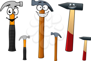 Colored cartoon assorted hammer tools with smiling face for DIY or repair concept design