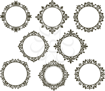 Vintage floral frames set with curly elements for medieval design or ornate