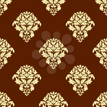 Seamless floral pattern with elegant beige leaves scrolls in baroque style on brown background for luxury wallpaper or fabric design