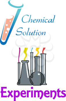 Chemical flasks and test tubes logo showing glassware in laboratory and a chemical solution in a test tube
