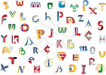 Full alphabet letters set with colorful signs and symbols for logo design