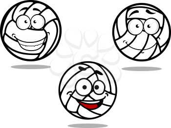 Cartoon volleyball balls characters on white background with happy faces for sports or mascot design