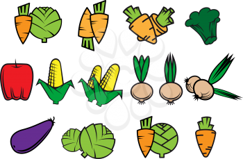 Flat icons of fresh vegetables isolated on white background for fresh food and agriculture design
