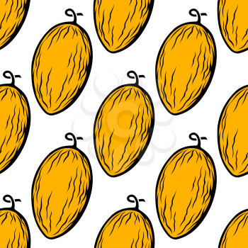 Yellow melon fruit seamless pattern on white background for agriculture design
