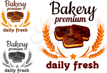 Bakery emblem with fresh cookie, text and cereal ears isolated on white