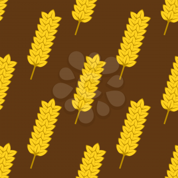 Bright yellow wheat spikes with ripe grains seamless pattern on brown background for bakery shop or farming design