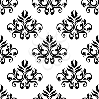 Foliate seamless pattern background in black and white colors with elegant curly leaves and tendrils compositions suited for wallpaper or textile design