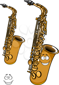 Cute cartoon brass saxophone character isolated on white background suitable for orchestra mascot or musical design