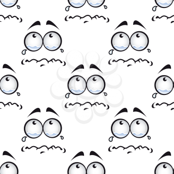 Crying miserable face cartoon characters with eyes full of tears in seamless pattern for fabric or wrapping paper design