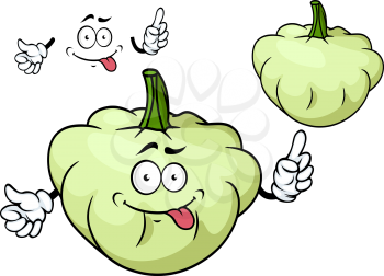Teasing pattypan squash vegetable cartoon character with flattened scalloped edges isolated on white background for agriculture or vegetarian menu design
