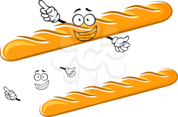 Happy cartoon golden baguette character with waving hands and a big smile with a second plain variant with separate elements