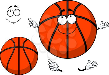 Smiling cartoon basketball ball with a cute grin and waving arms with a second plain variant with no face and separate elements