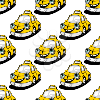 Cartoon taxi car character seamless pattern for transportation and service design