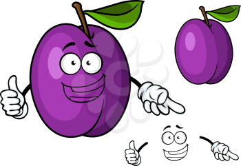 Happy purple cartoon plum fruit character giving a thumbs up, isolated on white background