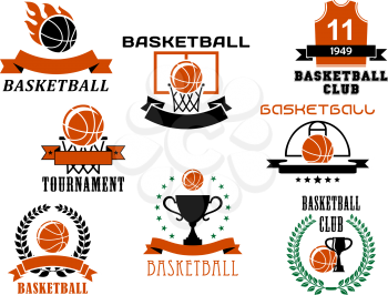 Basketball game emblems, labels and symbols for sports design
