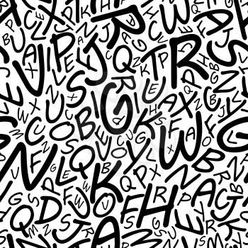 Black alphabet letters seamless pattern in a cartooned font for education, library or another background design