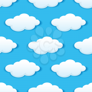 Cloudy blue sky with white clouds seamless pattern for background or textile design