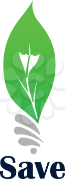 Light bulb symbol with green leaf for ecology or save energy concept design