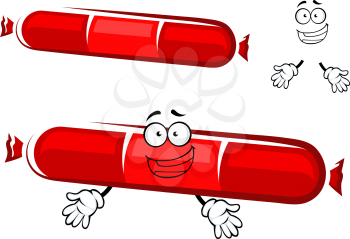Funny cartoon sausage or salami stick character with red casing and blank label for food pack design