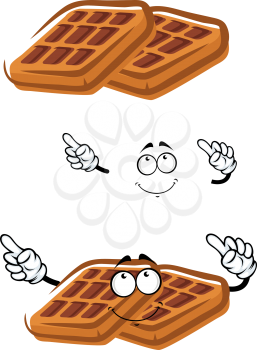 Fresh baked cartoon sugar waffle character classic square shaped with funny pensive face, for pastry shop or cafe menu design