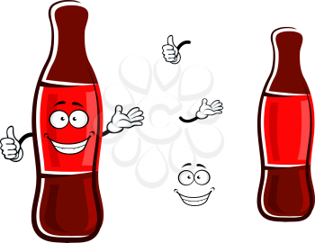 Happy bottle of sweet soda drink cartoon character with blank red label showing thumb up gesture for fast food or takeaway beverage design