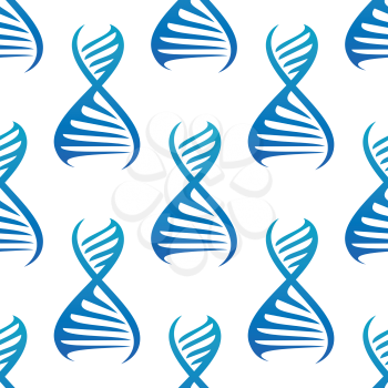 Genetics seamless pattern background with repeated motif of blue DNA helices, for science or research design