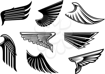Black tribal wings with pointed feathering isolated on white for tattoo,religious or heraldic design
