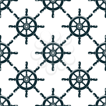 Dark blue nautical helms seamless pattern on white background for marine background design