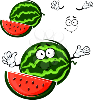 Watermelon fruit cartoon isolated character with  serarate face, hands and slice