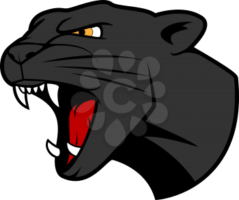 Aggressive puma or panther head with bared teeth in cartoon style, for tattoo or t-shirt print design