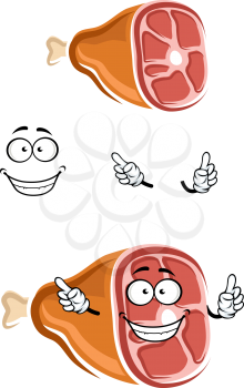 Cartoon fresh pork leg character with bone, for butcher shop or food themes design