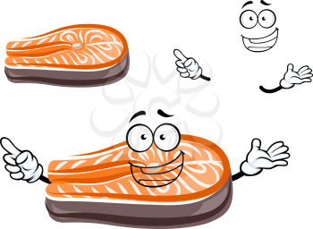 Funny cartoon salmon fish slice with happy face, for seafood theme