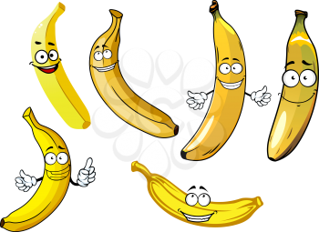 Funny cartoon yellow banana fruits characters isolated on white background