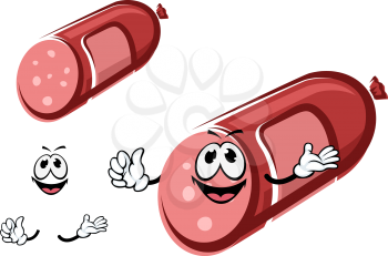 Funny cartoon sausage or wurst character with face and hands