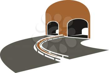 Icon of speed highway lane turns to a tunnel with arched entrances,  for transportation or travel design